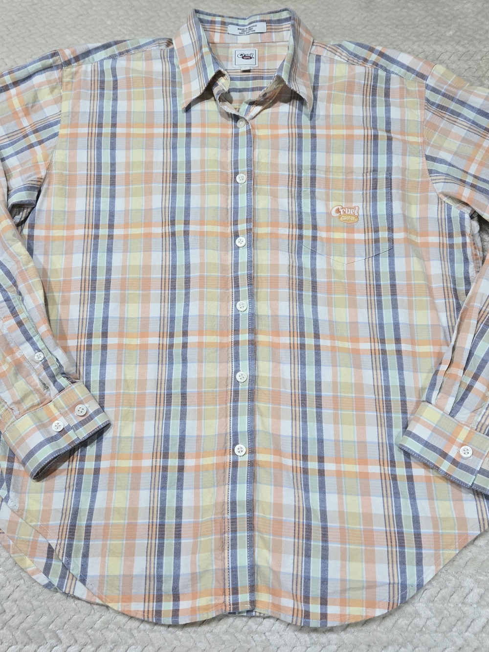 Cruel Girl Womens Large Orange Blue Plaid Button Down Western Shirt Long Sleeve